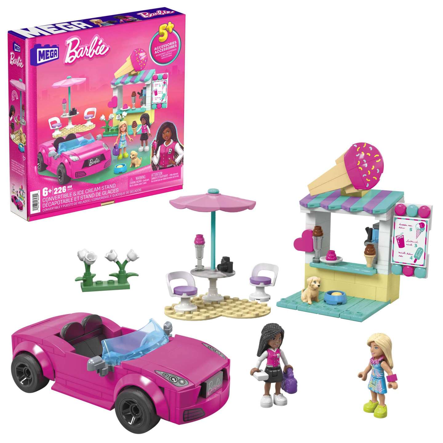 Mattel - MEGA - Barbie Cabrio & Eisstand HPN78, Bausteine Spielset