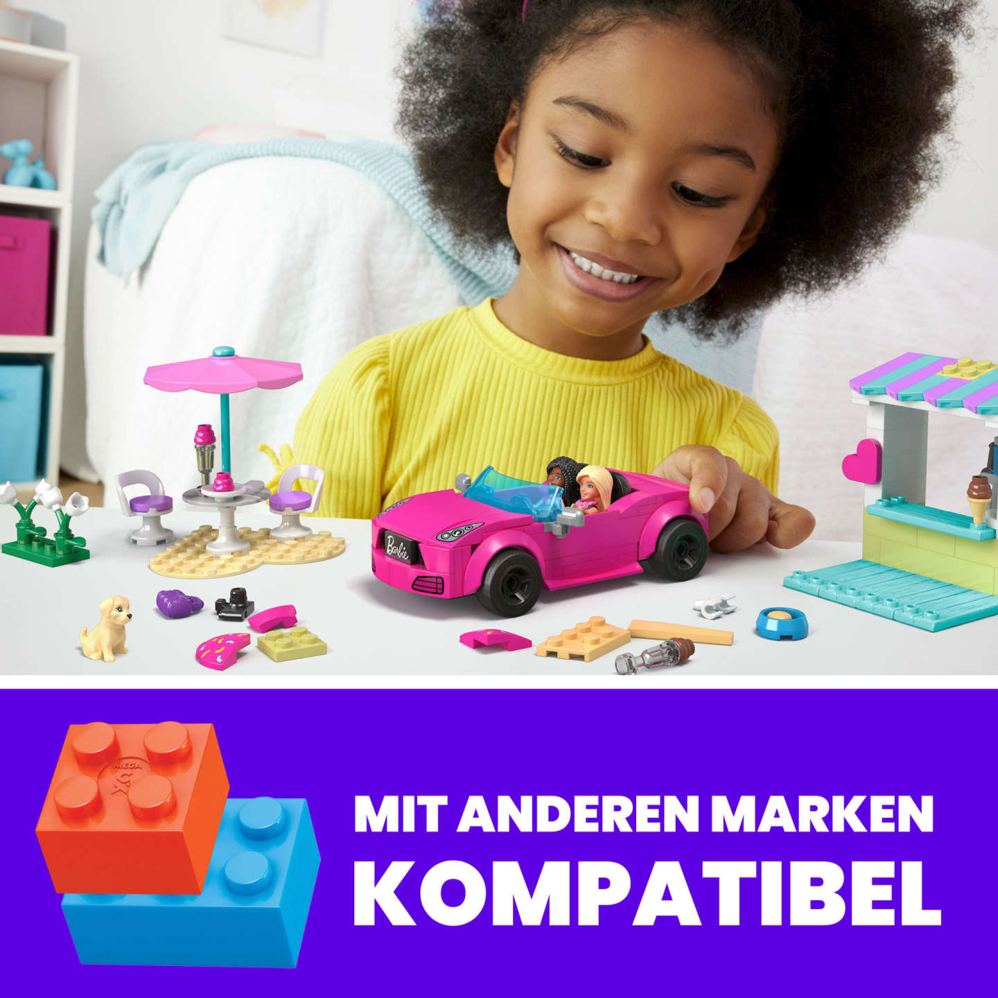 Mattel - MEGA - Barbie Cabrio & Eisstand HPN78, Bausteine Spielset