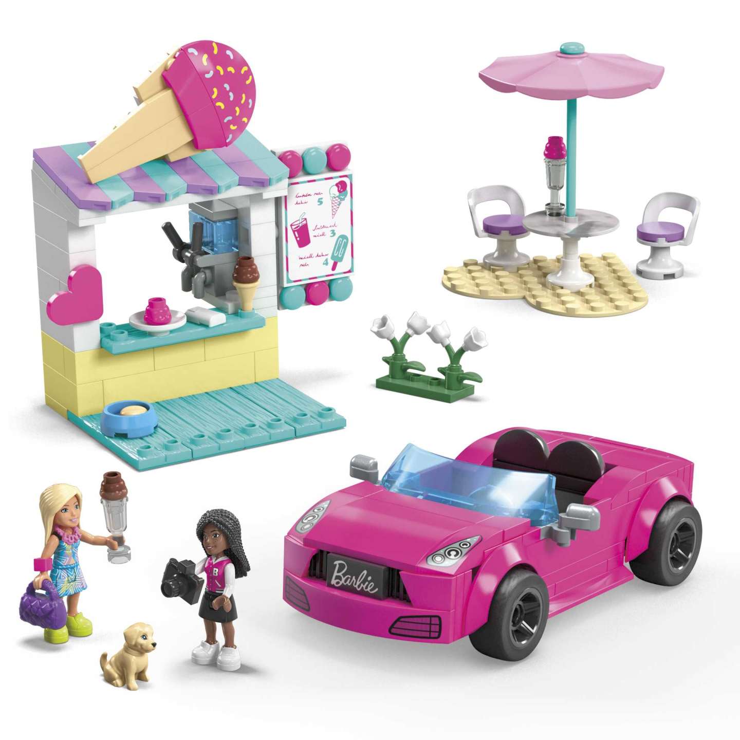 Mattel - MEGA - Barbie Cabrio & Eisstand HPN78, Bausteine Spielset